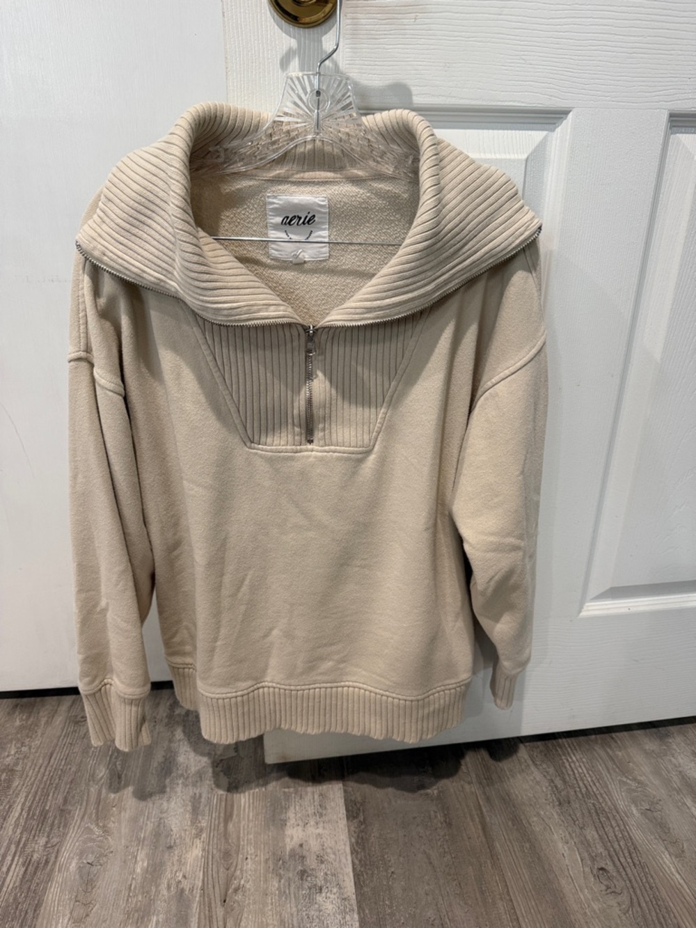 Aerie Cream Ribbed Half-Zip Pullover